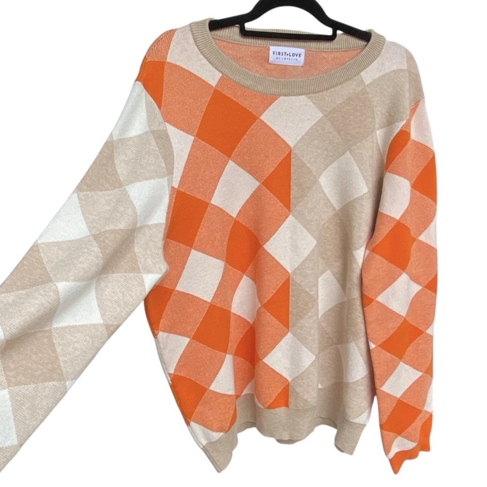 First Love by Lovelyn Orange Tan Plaid Sweater Womens Plus Size 2X New Fall - Picture 4 of 7